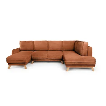 Coltar portocaliu extensibil cu tapiterie din catifea reiata (cu colt pe partea stanga /in forma de 