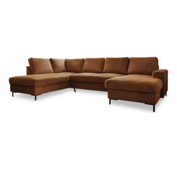 Coltar portocaliu/maro extensibil cu tapiterie din catifea reiata (cu colt pe partea dreapta) Lofty Lilly - Miuform imagine