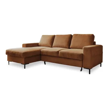 Coltar portocaliu/maro extensibil cu tapiterie din catifea reiata (cu colt pe partea dreapta) Lofty Lilly - Miuform imagine