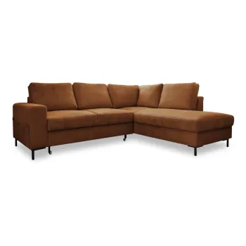 Coltar portocaliu/maro extensibil cu tapiterie din catifea reiata (cu colt pe partea stanga ) Lofty Lilly - Miuform imagine