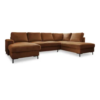 Coltar portocaliu/maro extensibil cu tapiterie din catifea reiata (cu colt pe partea stanga ) Lofty Lilly - Miuform imagine