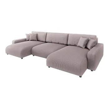 Coltar roz deschis extensibil/cu spatiu de depozitare cu tapiterie din catifea reiata Sara - Ropez imagine