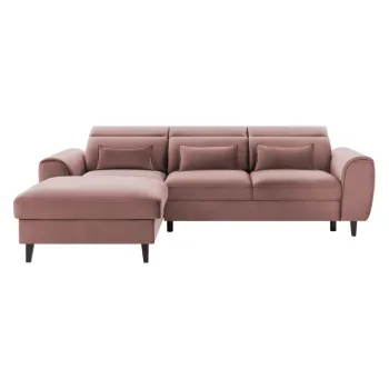 Coltar roz extensibil/cu spatiu de depozitare cu tapiterie din catifea (cu colt pe partea dreapta/cu sezlong) Foble - ELTAP imagine