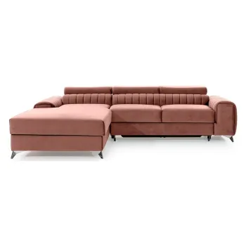 Coltar roz extensibil/cu spatiu de depozitare cu tapiterie din catifea (cu colt pe partea dreapta/cu sezlong) Grayson - ELTAP imagine