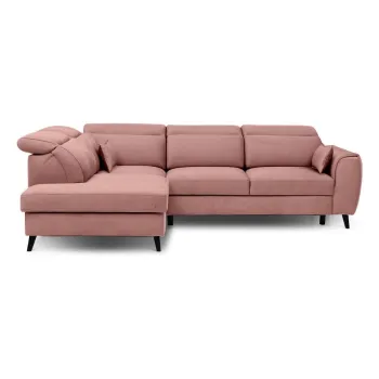 Coltar roz extensibil/cu spatiu de depozitare cu tapiterie din catifea (cu colt pe partea dreapta/in forma de 