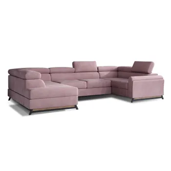 Coltar roz extensibil/cu spatiu de depozitare cu tapiterie din catifea (cu colt pe partea dreapta/in forma de 