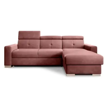 Coltar roz extensibil/cu spatiu de depozitare cu tapiterie din catifea (cu colt pe partea stanga/cu sezlong) Fresia - ELTAP imagine