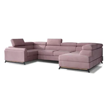 Coltar roz extensibil/cu spatiu de depozitare cu tapiterie din catifea (cu colt pe partea stanga/in forma de 