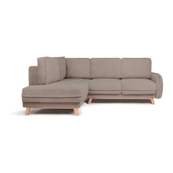 Coltar taupe extensibil/cu spatiu de depozitare cu tapiterie din catifea reiata (cu colt pe partea dreapta/in forma de 