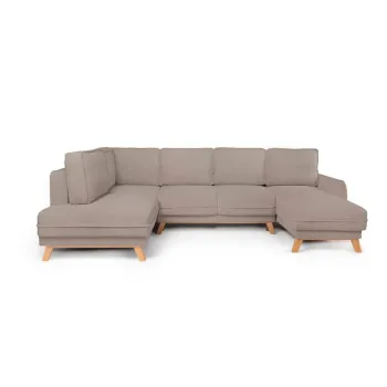 Coltar taupe extensibil/cu spatiu de depozitare cu tapiterie din catifea reiata (cu colt pe partea dreapta/in forma de 