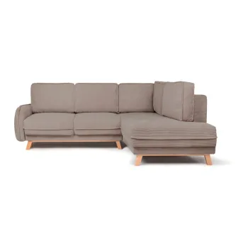 Coltar taupe extensibil/cu spatiu de depozitare cu tapiterie din catifea reiata (cu colt pe partea stanga/in forma de 
