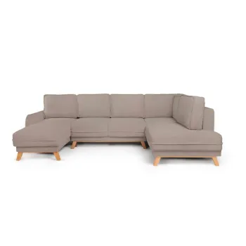 Coltar taupe extensibil/cu spatiu de depozitare cu tapiterie din catifea reiata (cu colt pe partea stanga/in forma de 
