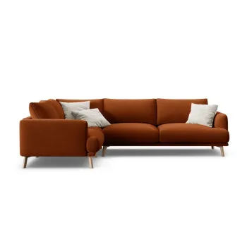 Coltar teracota cu tapiterie din catifea (cu colt pe partea dreapta/in forma de 