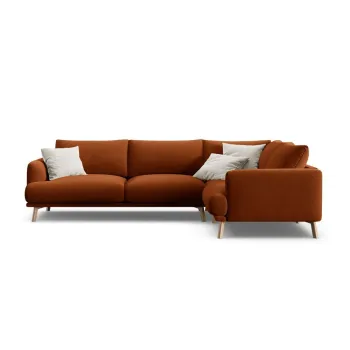 Coltar teracota cu tapiterie din catifea (cu colt pe partea stanga/in forma de 