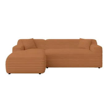 Coltar teracota cu tapiterie din catifea reiata (cu colt pe partea dreapta/cu sezlong) Martin - Ropez imagine