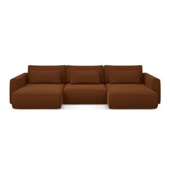 Coltar teracota extensibil/cu spatiu de depozitare cu tapiterie din catifea (in forma de 