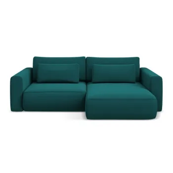 Coltar turcoaz extensibil/cu spatiu de depozitare cu tapiterie din catifea (cu colt pe partea stanga/cu sezlong) Kapua - Makamii imagine