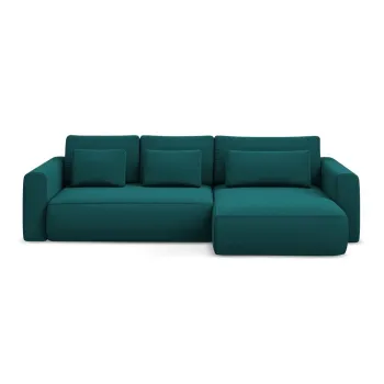 Coltar turcoaz extensibil/cu spatiu de depozitare cu tapiterie din catifea (cu colt pe partea stanga/cu sezlong) Kapua - Makamii imagine