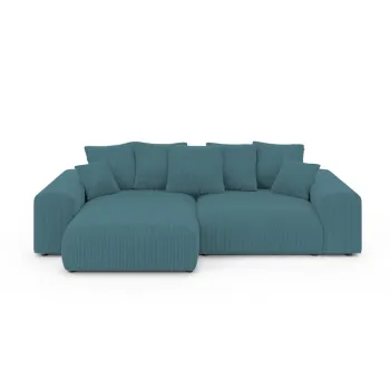 Coltar turcoaz extensibil/cu spatiu de depozitare cu tapiterie din catifea reiata Luma - Ropez imagine