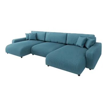 Coltar turcoaz extensibil/cu spatiu de depozitare cu tapiterie din catifea reiata Sara - Ropez imagine