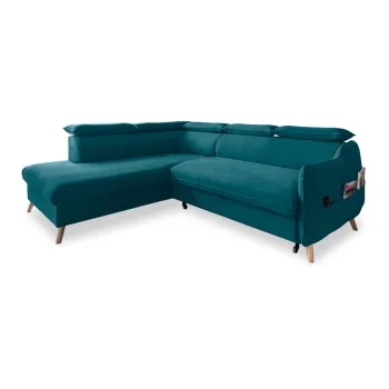 Coltar turcoaz extensibil cu tapiterie din catifea (cu colt pe partea dreapta) Sweet Harmony - Miuform imagine