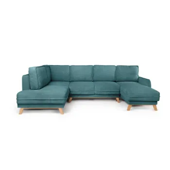 Coltar turcoaz extensibil cu tapiterie din catifea reiata (cu colt pe partea dreapta/in forma de 