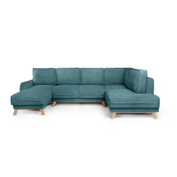 Coltar turcoaz extensibil cu tapiterie din catifea reiata (cu colt pe partea stanga /in forma de 