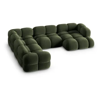 Coltar verde cu tapiterie din catifea (cu colt pe partea dreapta/in forma de 