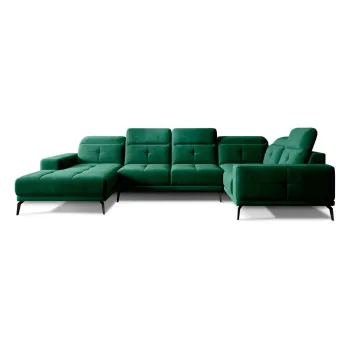 Coltar verde cu tapiterie din catifea (cu colt pe partea stanga/in forma de 