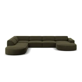 Coltar verde cu tapiterie din catifea (cu sezlong pe partea dreapta) Jodie - Micadoni Home imagine