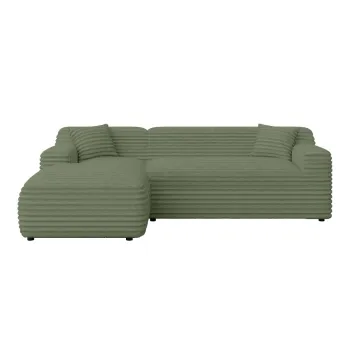 Coltar verde cu tapiterie din catifea reiata (cu colt pe partea dreapta/cu sezlong) Martin - Ropez imagine