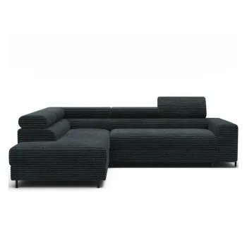 Coltar verde cu tapiterie din catifea reiata (cu colt pe partea dreapta/in forma de 