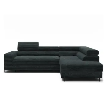 Coltar verde cu tapiterie din catifea reiata (cu colt pe partea stanga/in forma de 