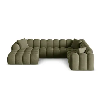 Coltar verde cu tapiterie din chenille (cu colt pe partea stanga/in forma de 