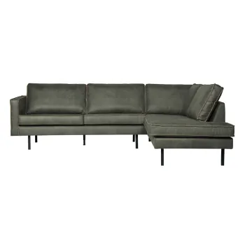 Coltar verde cu tapiterie din imitatie de piele (cu colt pe partea stanga/in forma de 