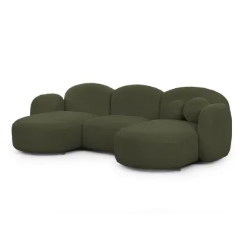 Coltar verde cu tapiterie din tesatura boucle (in forma de 