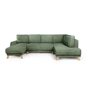 Coltar verde deschis extensibil cu tapiterie din catifea reiata (cu colt pe partea stanga /in forma de 