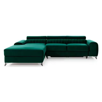 Coltar verde extensibil/cu spatiu de depozitare cu tapiterie din catifea (cu colt pe partea dreapta/cu sezlong) Grayson - ELTAP imagine