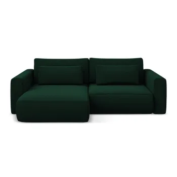 Coltar verde extensibil/cu spatiu de depozitare cu tapiterie din catifea (cu colt pe partea dreapta/cu sezlong) Kapua - Makamii imagine