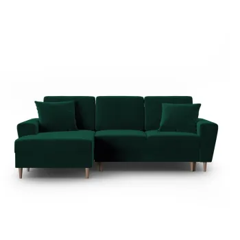 Coltar verde extensibil, cu spatiu de depozitare cu tapiterie din catifea (cu colt pe partea dreapta, cu sezlong) Kyoto - Cosmopolitan Design imagine