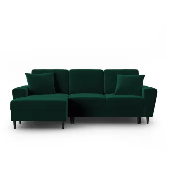 Coltar verde extensibil, cu spatiu de depozitare cu tapiterie din catifea (cu colt pe partea dreapta, cu sezlong) Kyoto - Cosmopolitan Design imagine