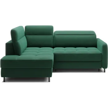 Coltar verde extensibil/cu spatiu de depozitare cu tapiterie din catifea (cu colt pe partea dreapta/in forma de 