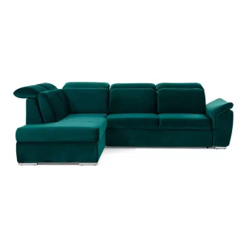 Coltar verde extensibil/cu spatiu de depozitare cu tapiterie din catifea (cu colt pe partea dreapta/in forma de 