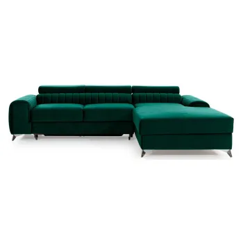 Coltar verde extensibil/cu spatiu de depozitare cu tapiterie din catifea (cu colt pe partea stanga/cu sezlong) Grayson - ELTAP imagine