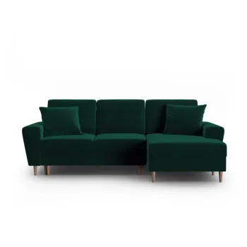 Coltar verde extensibil, cu spatiu de depozitare cu tapiterie din catifea (cu colt pe partea stanga, cu sezlong) Kyoto - Cosmopolitan Design imagine