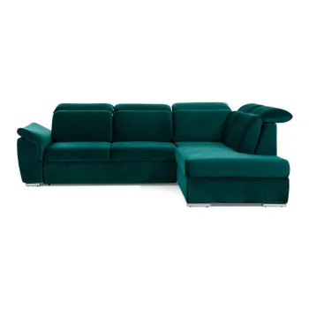 Coltar verde extensibil/cu spatiu de depozitare cu tapiterie din catifea (cu colt pe partea stanga/in forma de 