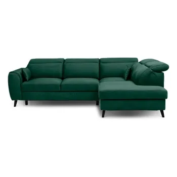 Coltar verde extensibil/cu spatiu de depozitare cu tapiterie din catifea (cu colt pe partea stanga/in forma de 