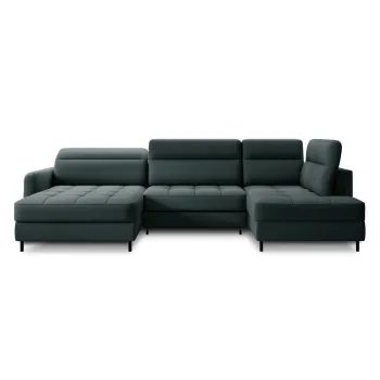 Coltar verde extensibil/cu spatiu de depozitare cu tapiterie din catifea (cu colt pe partea stanga/in forma de 