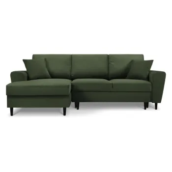 Coltar verde extensibil, cu spatiu de depozitare cu tapiterie din catifea reiata (cu colt pe partea dreapta, cu sezlong) Kyoto - Cosmopolitan Design imagine