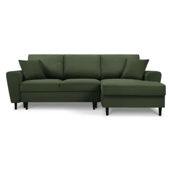 Coltar verde extensibil, cu spatiu de depozitare cu tapiterie din catifea reiata (cu colt pe partea stanga, cu sezlong) Kyoto - Cosmopolitan Design imagine